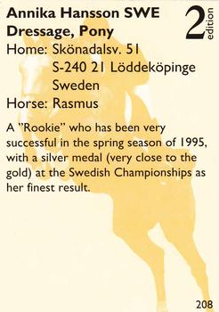 1995 Collect-A-Card Equestrian #208 Annika Hansson / Rasmus Back